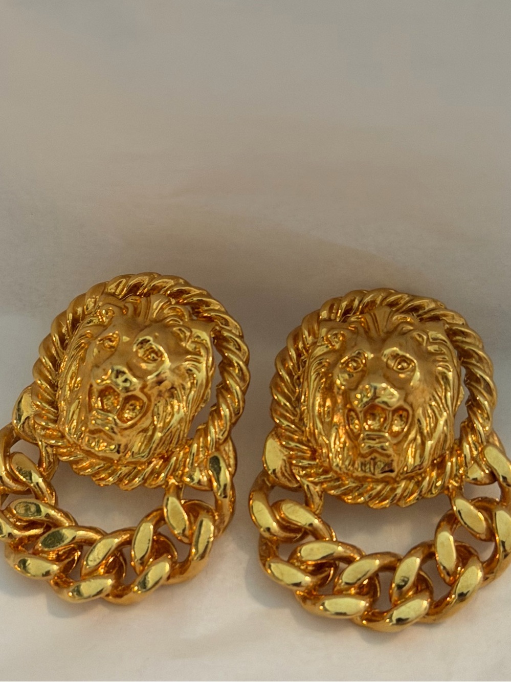 Vintage Gold Lion Head Chain Drop Earrings - Women Jewelry